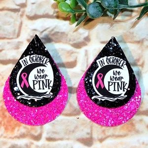 Breast Cancer awareness faux leather earrings